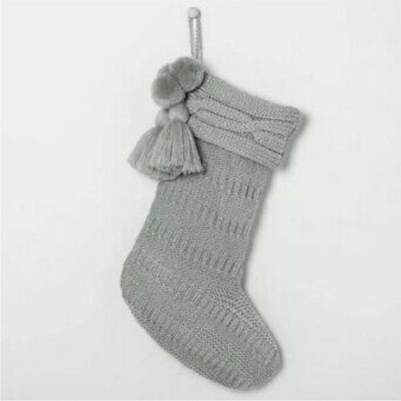 NEW! Gray Cable Knit Tassels Christmas Stockings - Hearth & Hand - Picture 1 of 5